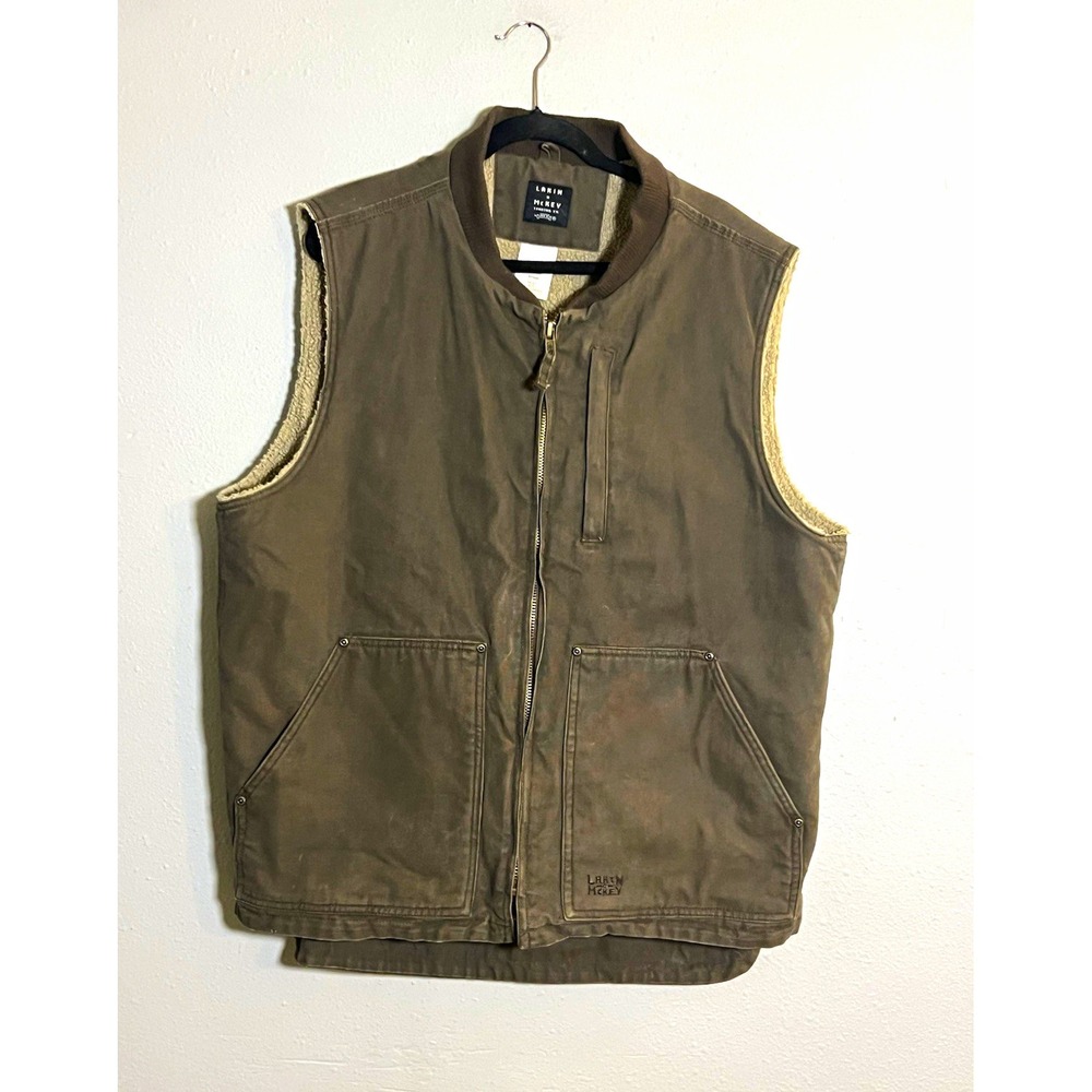Lakin McKey Men's XLT Sherpa Lined Canvas Work Vest Brown Ranch Western